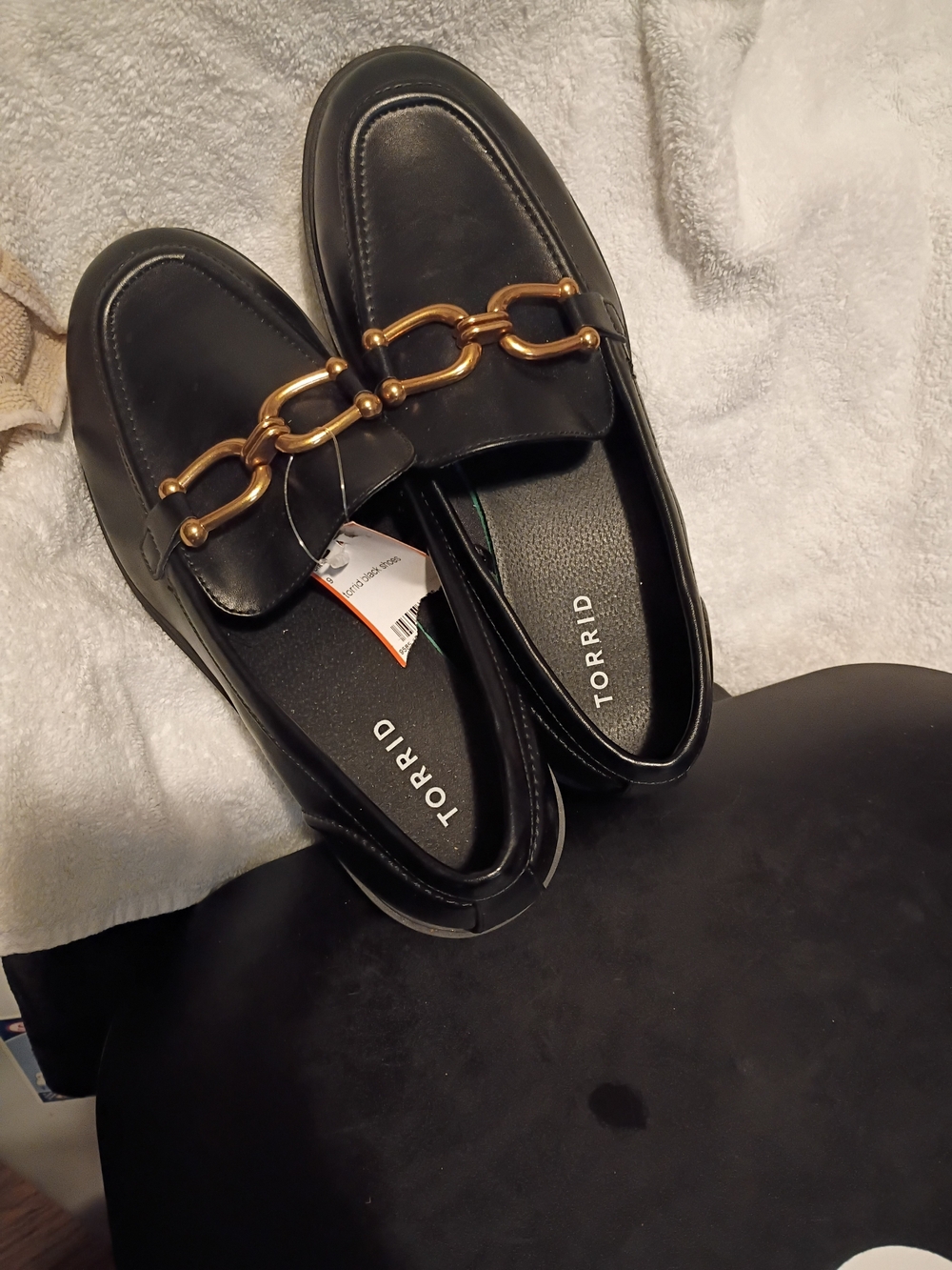 torrid Black Loafers with Gold Chain Detail